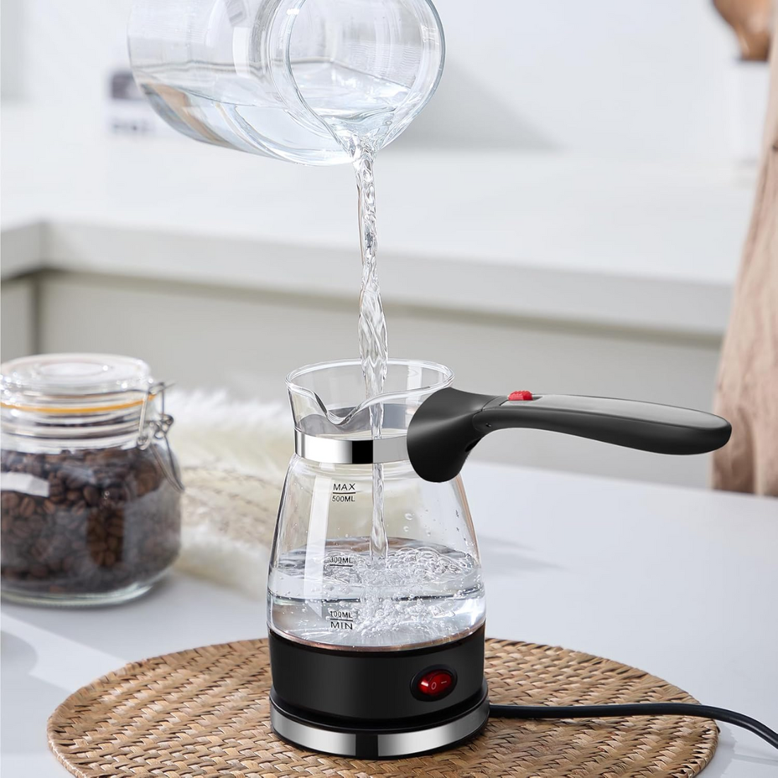 Turkish Coffee Maker, Portable Electric Glass Turkish Coffee Machine with Foldable Handle
