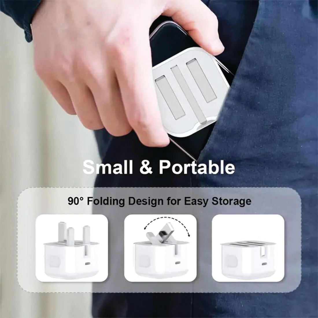 20W iPhone Charging Travel Adapter with USB-C to Lightning Cable - Fast Charging, Portable, Type G Wall Socket Compatible