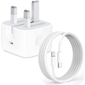 20W iPhone Charging Travel Adapter with USB-C to Lightning Cable - Fast Charging, Portable, Type G Wall Socket Compatible