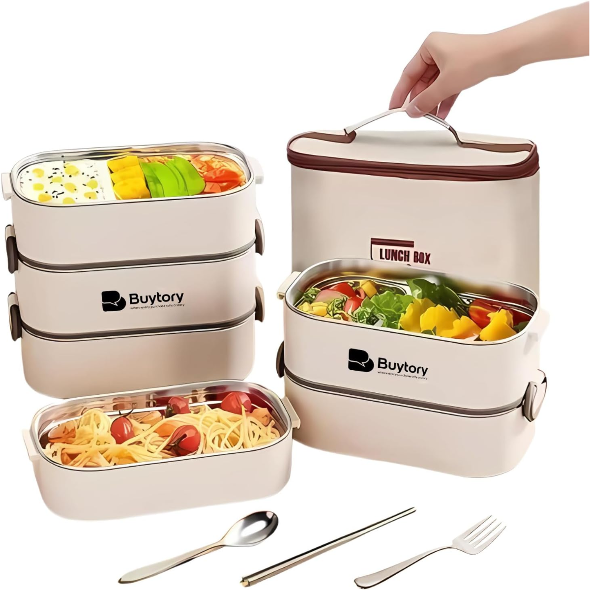 Large Bento Box Adult Lunch Box (74 Oz Large Capacity), Reusable, Including Lunch Bag, Fork And Spoon, 3 Dividers