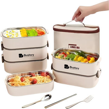 Large Bento Box Adult Lunch Box (74 Oz Large Capacity), Reusable, Including Lunch Bag, Fork And Spoon, 3 Dividers