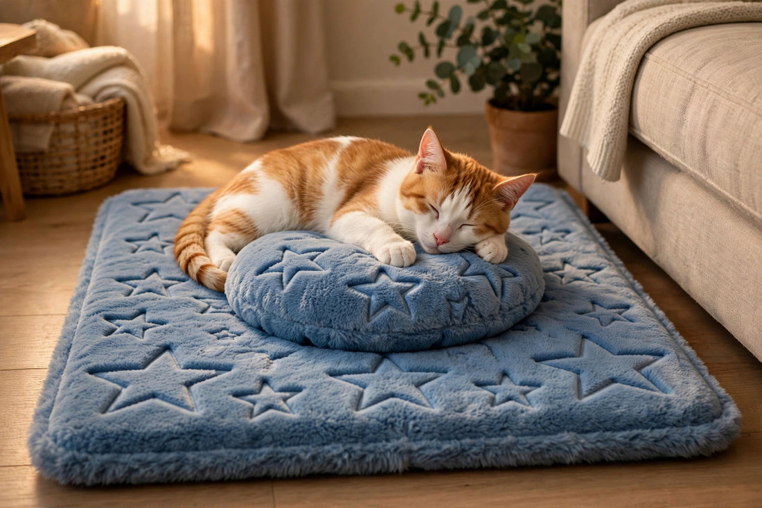 Star Embossed Soft Pet Mat - Small Size for Cats (40x30cm) - Blue