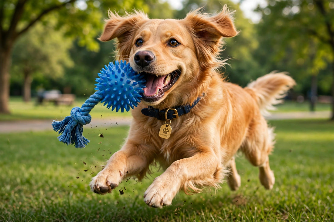 Durable Dog Rope Ball Chew Toy - Blue Spiky Ball with Cotton Rope - Interactive Tug Toy