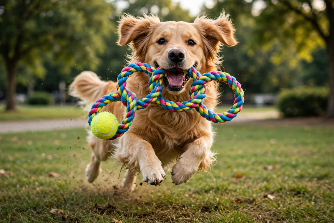 Tennis Ball Rope Tug Toy - Figure 8 Braided Cotton Rope - Interactive Dog Chew Toy