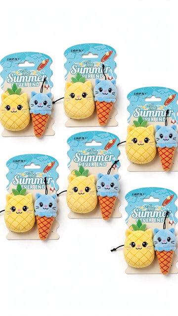 Summer Cat Toys - Pineapple & Ice Cream Plush Toys Set - Cute Interactive Catnip Toys