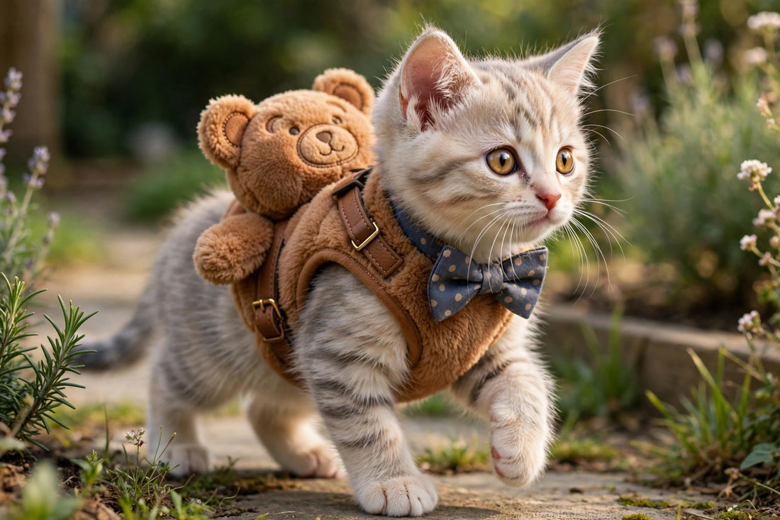 Cute Teddy Bear Cat Harness & Leash Set - Size S - Soft Adjustable Breathable Harness for Cats